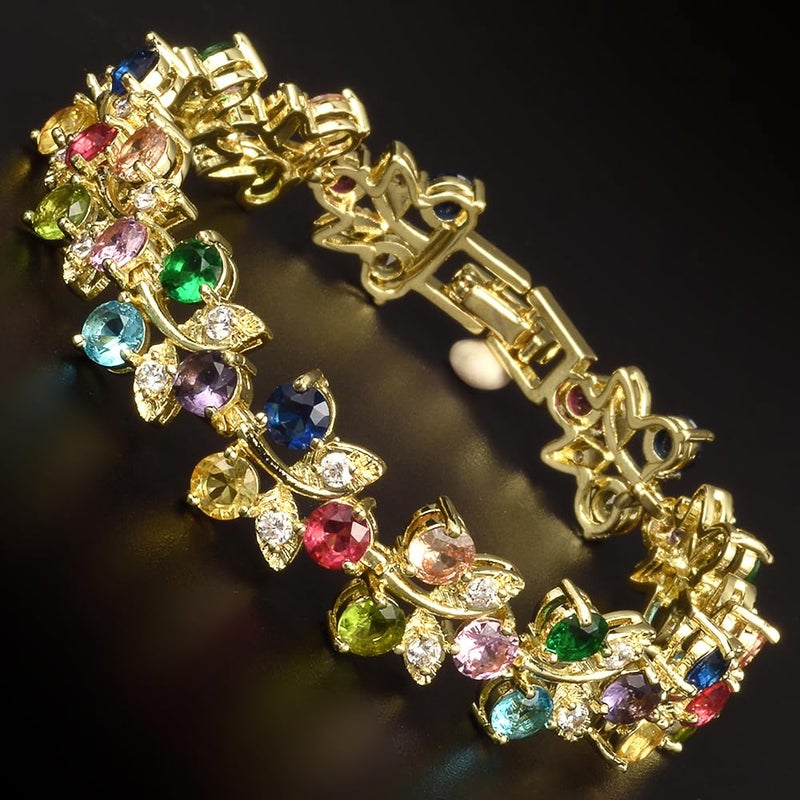 RIZILIA Blossom Tennis Bracelet for Women â€“ 7" Round Cut Multicolor Cubic Zirconia CZ in Yellow Gold Plated, Trending Fashion Jewelry Gift - Image 2